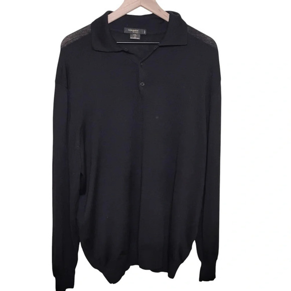 Giorgiolini Black 100% Wool Henley Collared Sweater, XXL - Picture 1 of 7